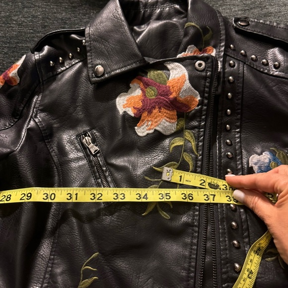 GUC Size M Bollrllr Black Embroidered Studded Leather Street Riding PU Jacket - Picture 8 of 16